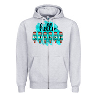 Heather Grey Hello Summer Serape Turquoise Zipper Hoodie - CowCowDesign