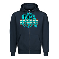 Navy Hello Summer Serape Turquoise Zipper Hoodie - CowCowDesign