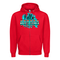 Red Hello Summer Serape Turquoise Zipper Hoodie - CowCowDesign