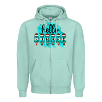 Seafoam Hello Summer Serape Turquoise Zipper Hoodie - CowCowDesign