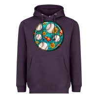 Baseball With Sunflower Round Earrings Heavyweight Hoodie | Teevron