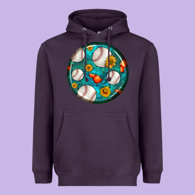 Baseball With Sunflower Round Earrings Heavyweight Hoodie Designed By Bundleandbundleshop