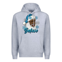 Heather Grey winter christmas african american santa believe Premium Hoodie - RanaPortraitStore