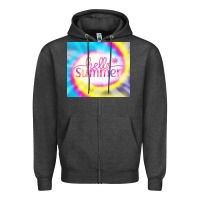Charcoal Heather Hello Summer Tie Dye Tumbler Zipper Hoodie - CowCowDesign
