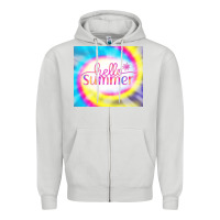 Dove Grey Hello Summer Tie Dye Tumbler Zipper Hoodie - CowCowDesign