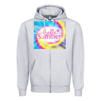 Heather Grey Hello Summer Tie Dye Tumbler Zipper Hoodie - CowCowDesign