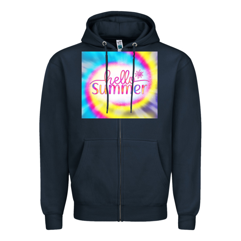 Hello Summer Tie Dye Tumbler Zipper Hoodie by CowCowDesign | Teevron