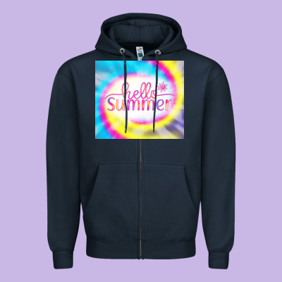 Hello Summer Tie Dye Tumbler Zipper Hoodie Designed By Cowcowdesign