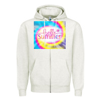 Oatmeal Heather Hello Summer Tie Dye Tumbler Zipper Hoodie - CowCowDesign