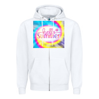 White Hello Summer Tie Dye Tumbler Zipper Hoodie - CowCowDesign