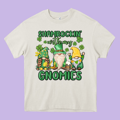 Shamrock With My Gnomies Heavy Core Tee Designed By Maliassmallbusiness