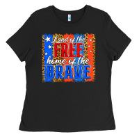 Black land of the free th of july brushstroke Ladies Tee - Jasminsmagicworld