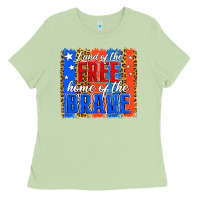 Matcha land of the free th of july brushstroke Ladies Tee - Jasminsmagicworld