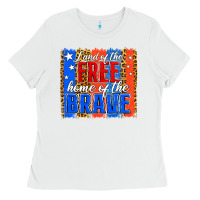 White land of the free th of july brushstroke Ladies Tee - Jasminsmagicworld