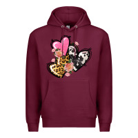 Burgundy Pink glitter leopard cowhide hearts Valentine's Premium Hoodie - FaDigitalArtStudio