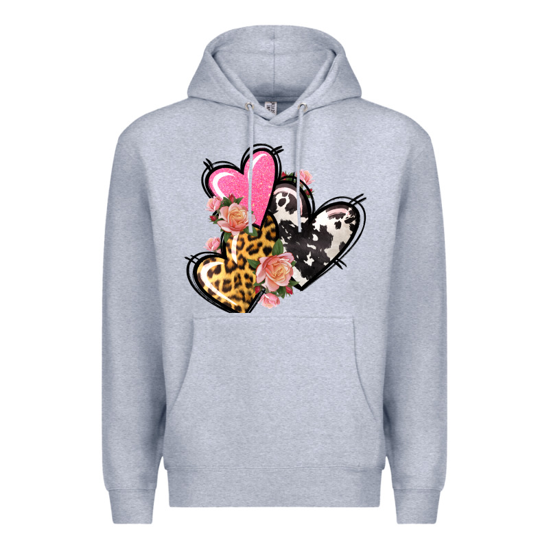 Pink Glitter Leopard Cowhide Hearts Valentine's Premium Hoodie by FaDigitalArtStudio | Teevron