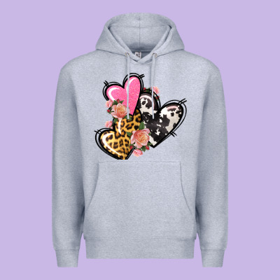 Pink Glitter Leopard Cowhide Hearts Valentine's Premium Hoodie Designed By Fadigitalartstudio