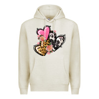 Oatmeal Heather Pink glitter leopard cowhide hearts Valentine's Premium Hoodie - FaDigitalArtStudio