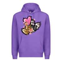 Purple Pink glitter leopard cowhide hearts Valentine's Premium Hoodie - FaDigitalArtStudio