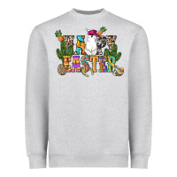 Heather Grey Happy Easter with cowboy Easter Day Heavyweight Sweatshirt - HowdyJamesFarm