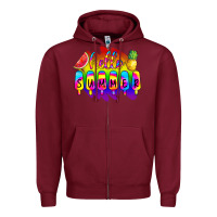 Burgundy Hello Summer Tie Dye Zipper Hoodie - CowCowDesign