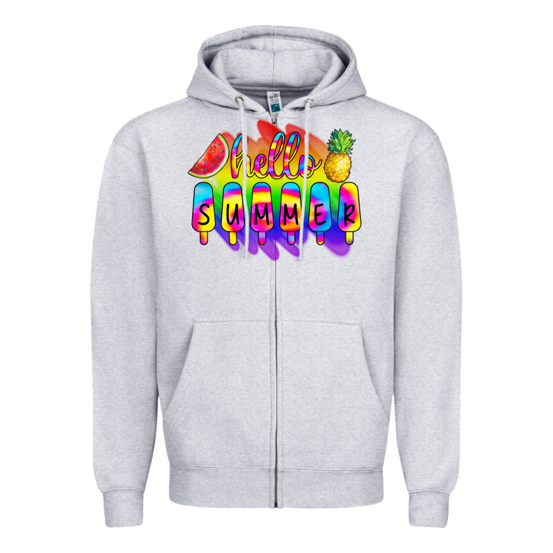 Hello Summer Tie Dye Zipper Hoodie by CowCowDesign | Teevron