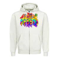 Oatmeal Heather Hello Summer Tie Dye Zipper Hoodie - CowCowDesign