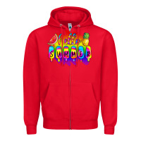 Red Hello Summer Tie Dye Zipper Hoodie - CowCowDesign