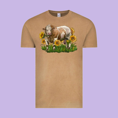 Simmental Bull With Sunflowers Vintage Tee Designed By Lillyallendesigns