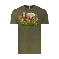 Vintage Olive simmental bull with sunflowers Vintage Tee - LillyAllenDesigns