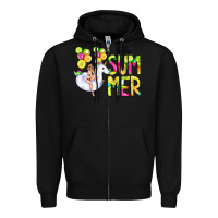 Black Hello Summer Unicorn Zipper Hoodie - CowCowDesign