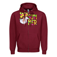 Burgundy Hello Summer Unicorn Zipper Hoodie - CowCowDesign