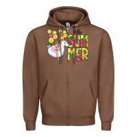 Chestnut Hello Summer Unicorn Zipper Hoodie - CowCowDesign