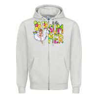 Dove Grey Hello Summer Unicorn Zipper Hoodie - CowCowDesign