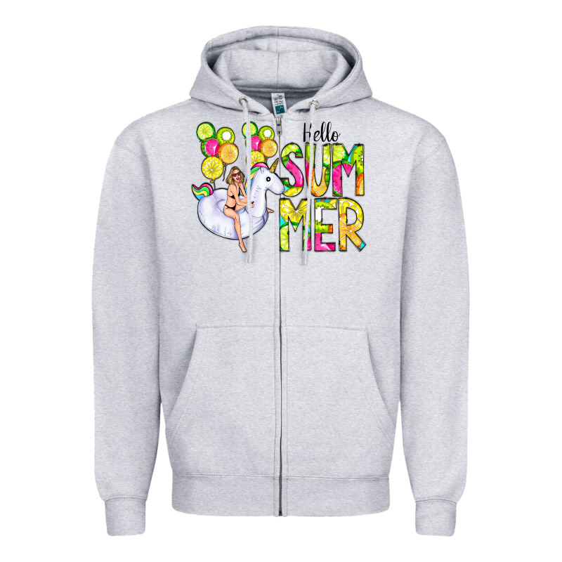 Hello Summer Unicorn Zipper Hoodie by CowCowDesign | Teevron