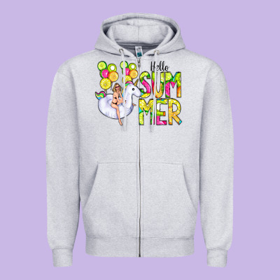 Hello Summer Unicorn Zipper Hoodie Designed By Cowcowdesign