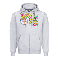 Heather Grey Hello Summer Unicorn Zipper Hoodie - CowCowDesign
