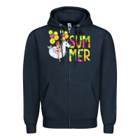Navy Hello Summer Unicorn Zipper Hoodie - CowCowDesign