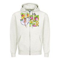 Oatmeal Heather Hello Summer Unicorn Zipper Hoodie - CowCowDesign
