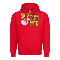 Red Hello Summer Unicorn Zipper Hoodie - CowCowDesign