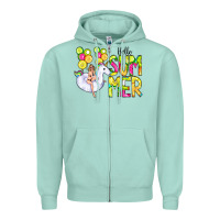 Seafoam Hello Summer Unicorn Zipper Hoodie - CowCowDesign