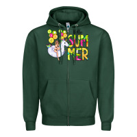 Sports Green Hello Summer Unicorn Zipper Hoodie - CowCowDesign