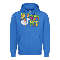 True Royal Hello Summer Unicorn Zipper Hoodie - CowCowDesign