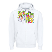 White Hello Summer Unicorn Zipper Hoodie - CowCowDesign