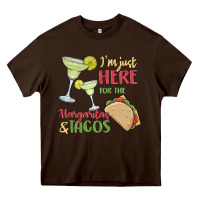Chocolate Brown i'm here for the margaritas and tacos Heavy Core Tee - MaliasSmallBusiness