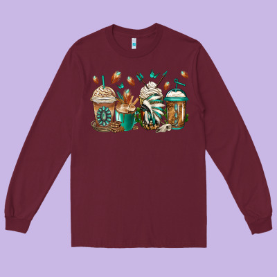 Indian Headdress Coffee Cups Long Sleeve Tee Designed By Jasminsmagicworld