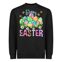 Black Happy Easter with eggs Easter Day Heavyweight Sweatshirt - HowdyJamesFarm