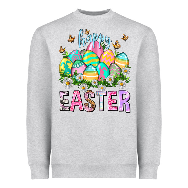 Happy Easter With Eggs Easter Day Heavyweight Sweatshirt by HowdyJamesFarm | Teevron
