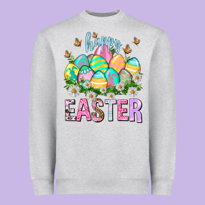 Happy Easter With Eggs Easter Day Heavyweight Sweatshirt Designed By Howdyjamesfarm