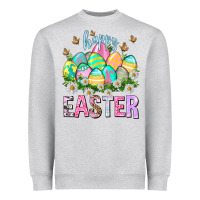 Heather Grey Happy Easter with eggs Easter Day Heavyweight Sweatshirt - HowdyJamesFarm
